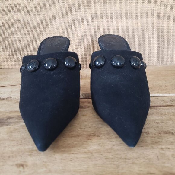 NWT Tory Burch Black Suede Georgina Stud Kitten Heel Mule Sandal Size 8.5 - Picture 8 of 14